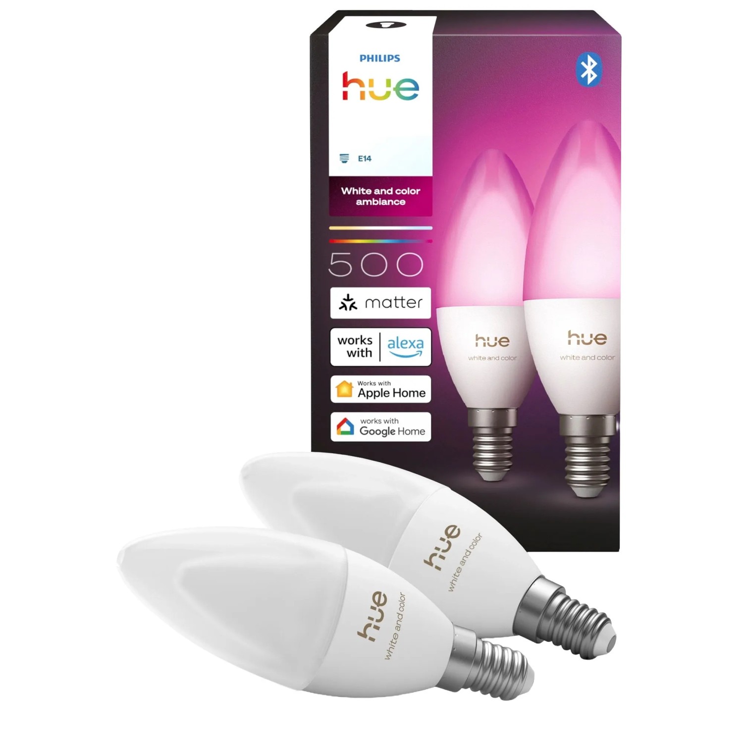 Philips Hue Leuchtmittel E14 Kerzenform 500 lm / 3,7 W / 2er-Set Philips Hue Leuchtmittel E14 Kerzenform 500 lm / 3,7 W / 2er-Set