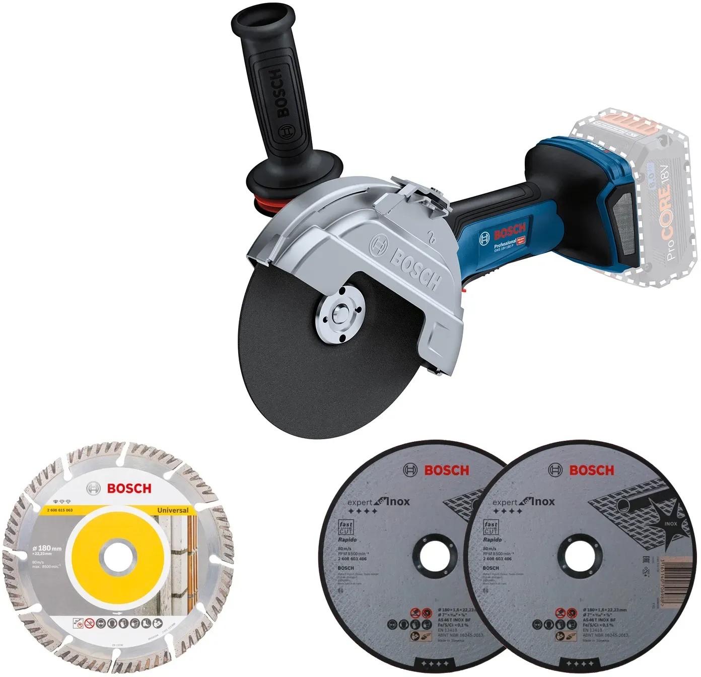 Bosch Professional Smerigliatrice angolare GWS 18V-180 P Solo con accessori Bosch Professional Smerigliatrice angolare GWS 18V-180 P Solo con accessori