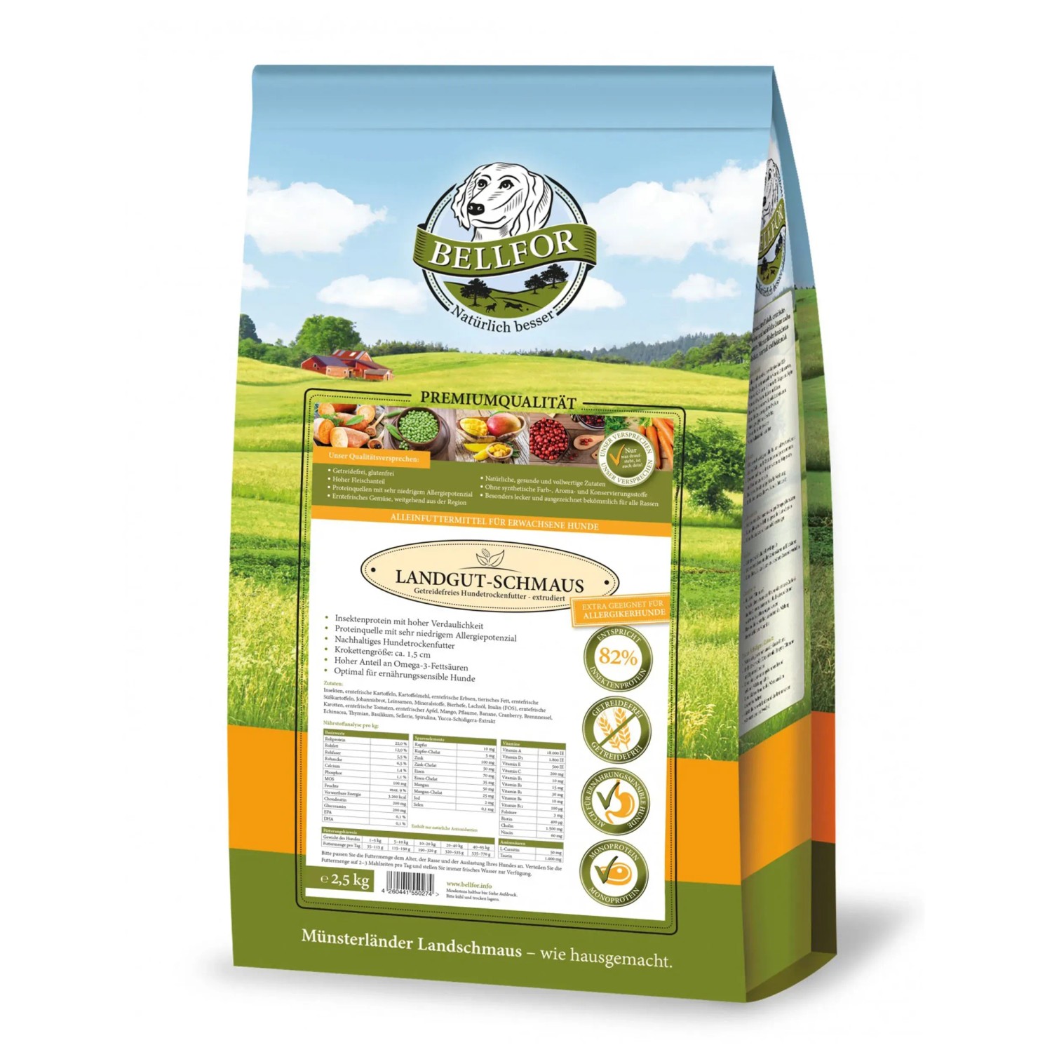 Bellfor Mangime secco sballo Landgut ipoallergenico con insetti 2,5 kg Bellfor Mangime secco sballo Landgut ipoallergenico con insetti 2,5 kg