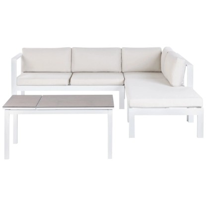 Beliani Garten-Ecksofa-Set Messina Aluminium Weiss / Cremeweiss Beliani Garten-Ecksofa-Set Messina Aluminium Weiss / Cremeweiss