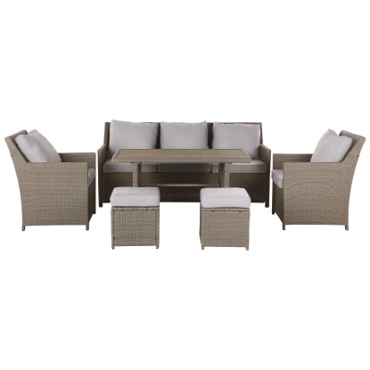 Beliani Salon de jardin Fonti 5 places rotin taupe avec coussins en gris Beliani Salon de jardin Fonti 5 places rotin taupe avec coussins en gris