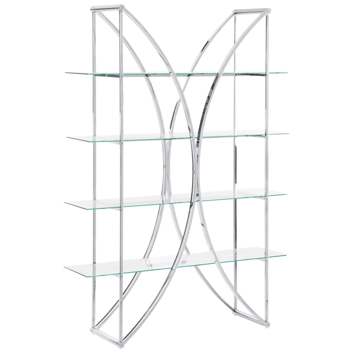 Beliani Étagère Hollow en acier inoxydable argenté 4 niveaux 175 x 120 x 34 cm Beliani Étagère Hollow en acier inoxydable argenté 4 niveaux 175 x 120 x 34 cm