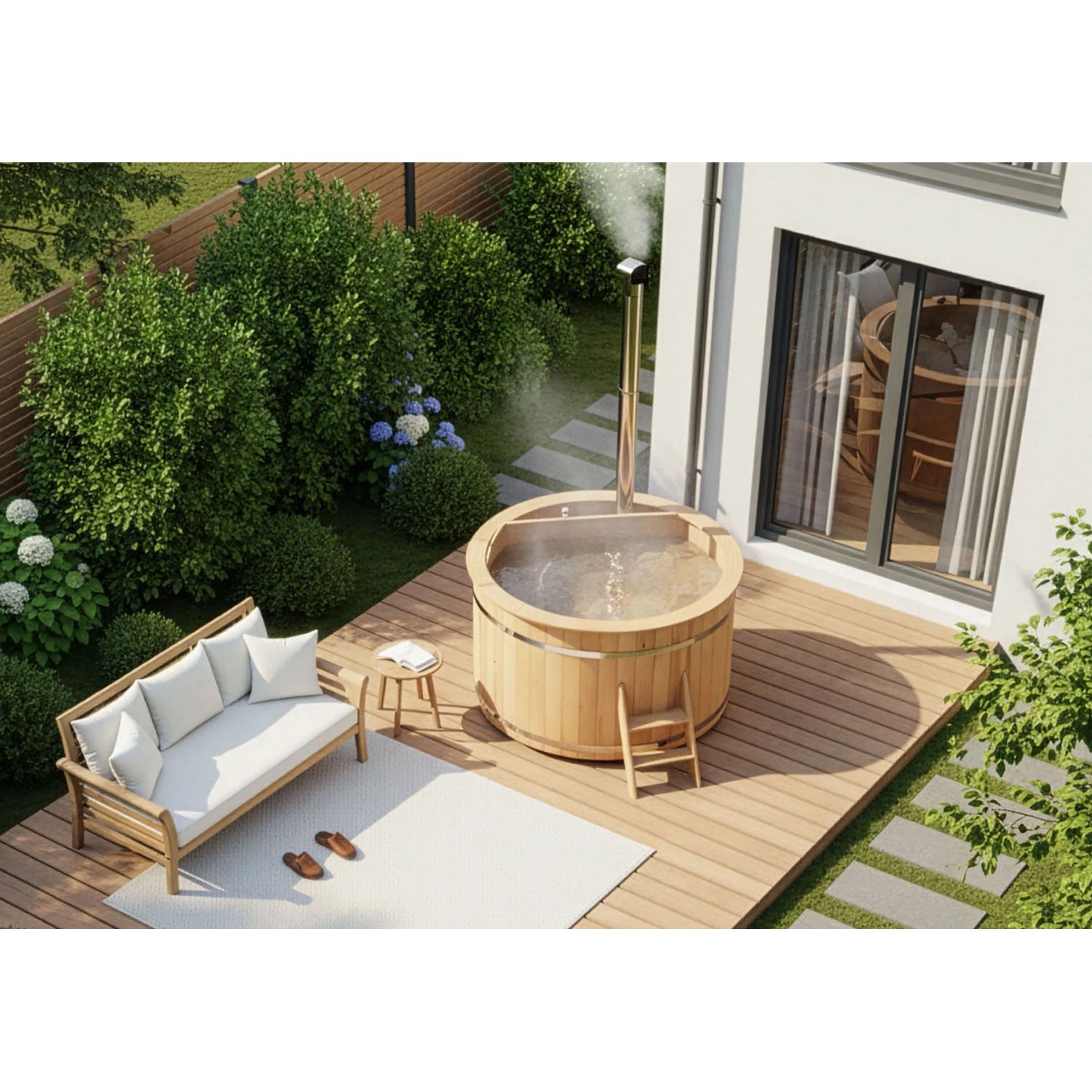 Vasca idromassaggio in legno FinnTherm Bergen Ø 180 cm x 101 cm con stufa Vasca idromassaggio in legno FinnTherm Bergen Ø 180 cm x 101 cm con stufa