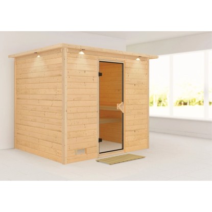 Karibu Sauna Sarina LED-Dachkranz Natur Karibu Sauna Sarina LED-Dachkranz Natur