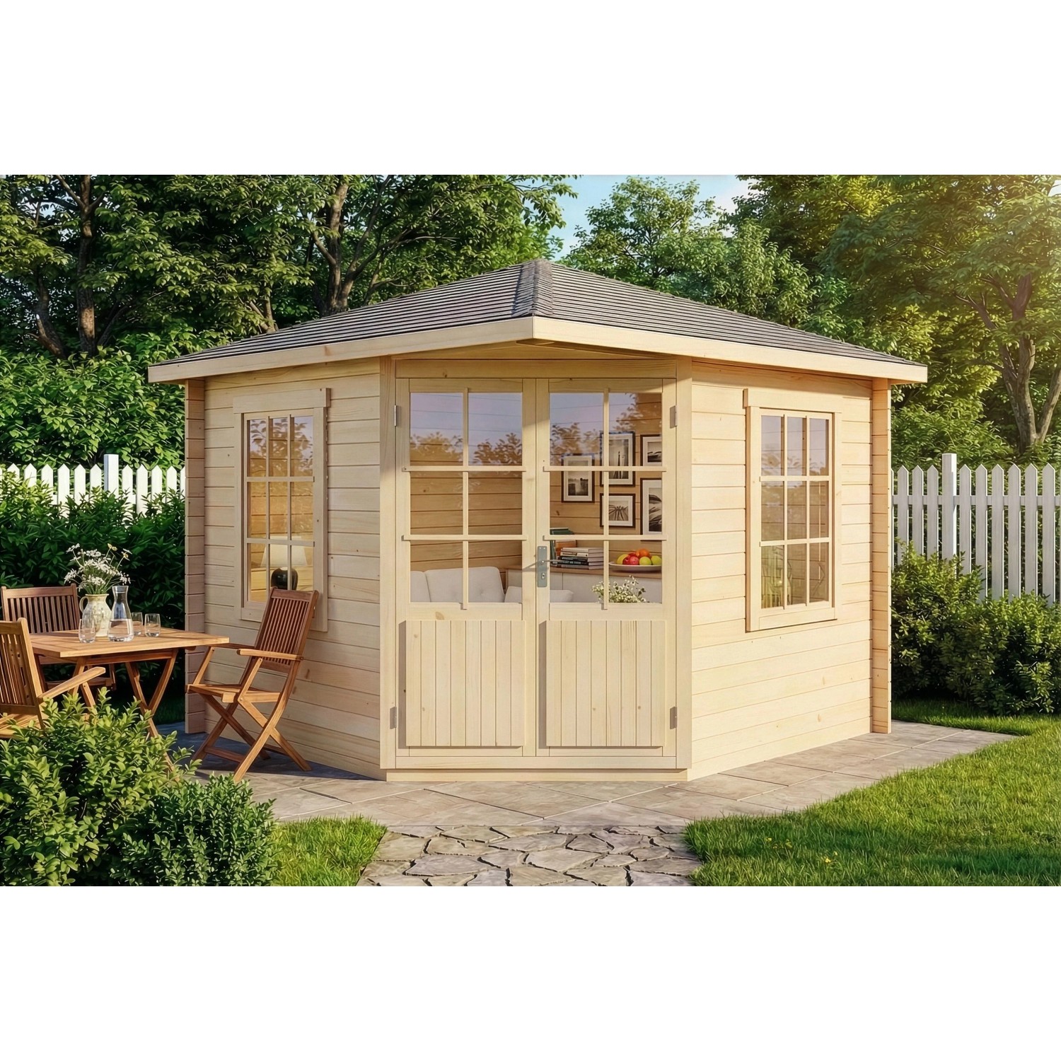 Alpholz Abri de jardin Monica-28 Naturel 300 cm x 300 cm avec toit pointu Alpholz Abri de jardin Monica-28 Naturel 300 cm x 300 cm avec toit pointu