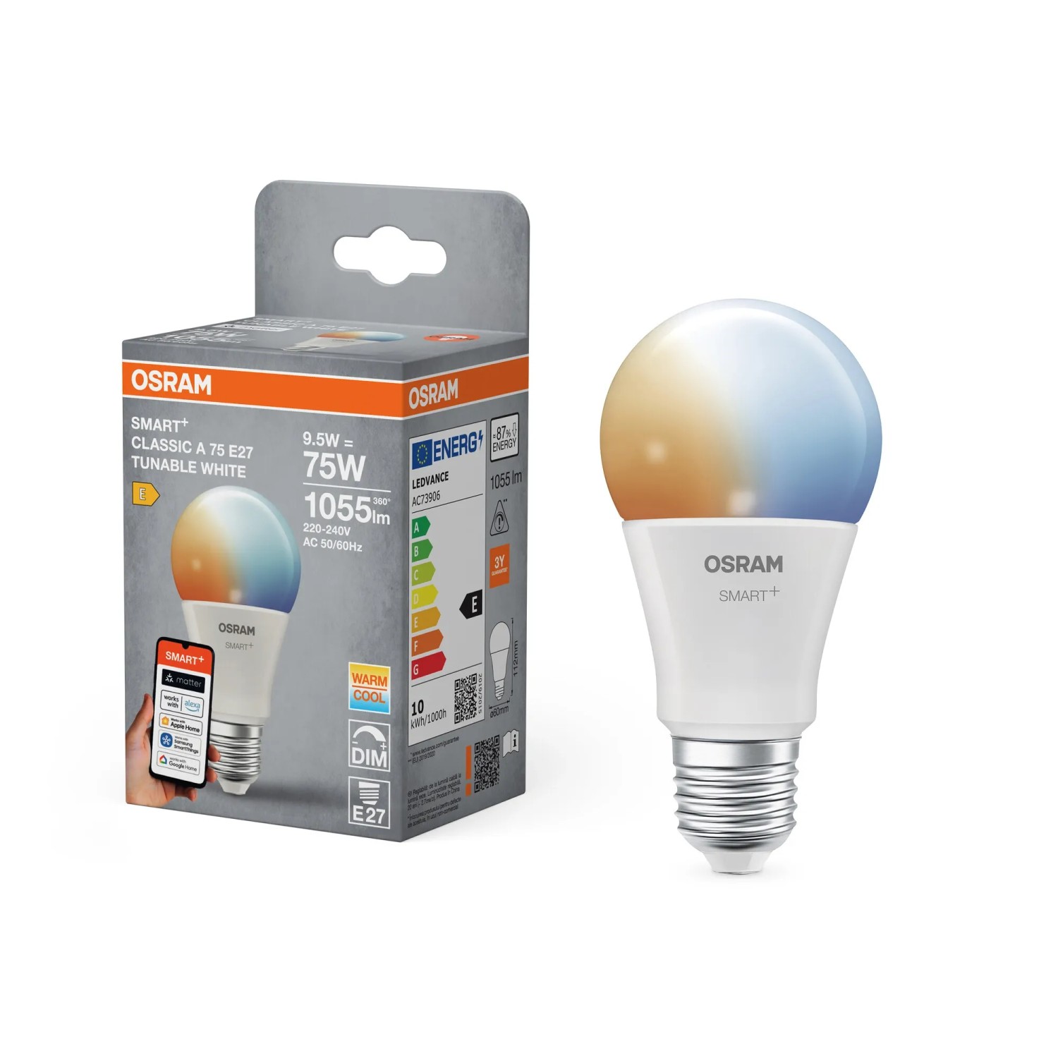 Osram Lampadina LED Smart+ A75 Tunable White E27 / 9,5 W / 1'055 lm Osram Lampadina LED Smart+ A75 Tunable White E27 / 9,5 W / 1'055 lm