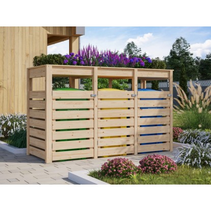 Karibu Carport per bidoni della spazzatura 3 aiuola rialzata finitura naturale Karibu Carport per bidoni della spazzatura 3 aiuola rialzata finitura naturale