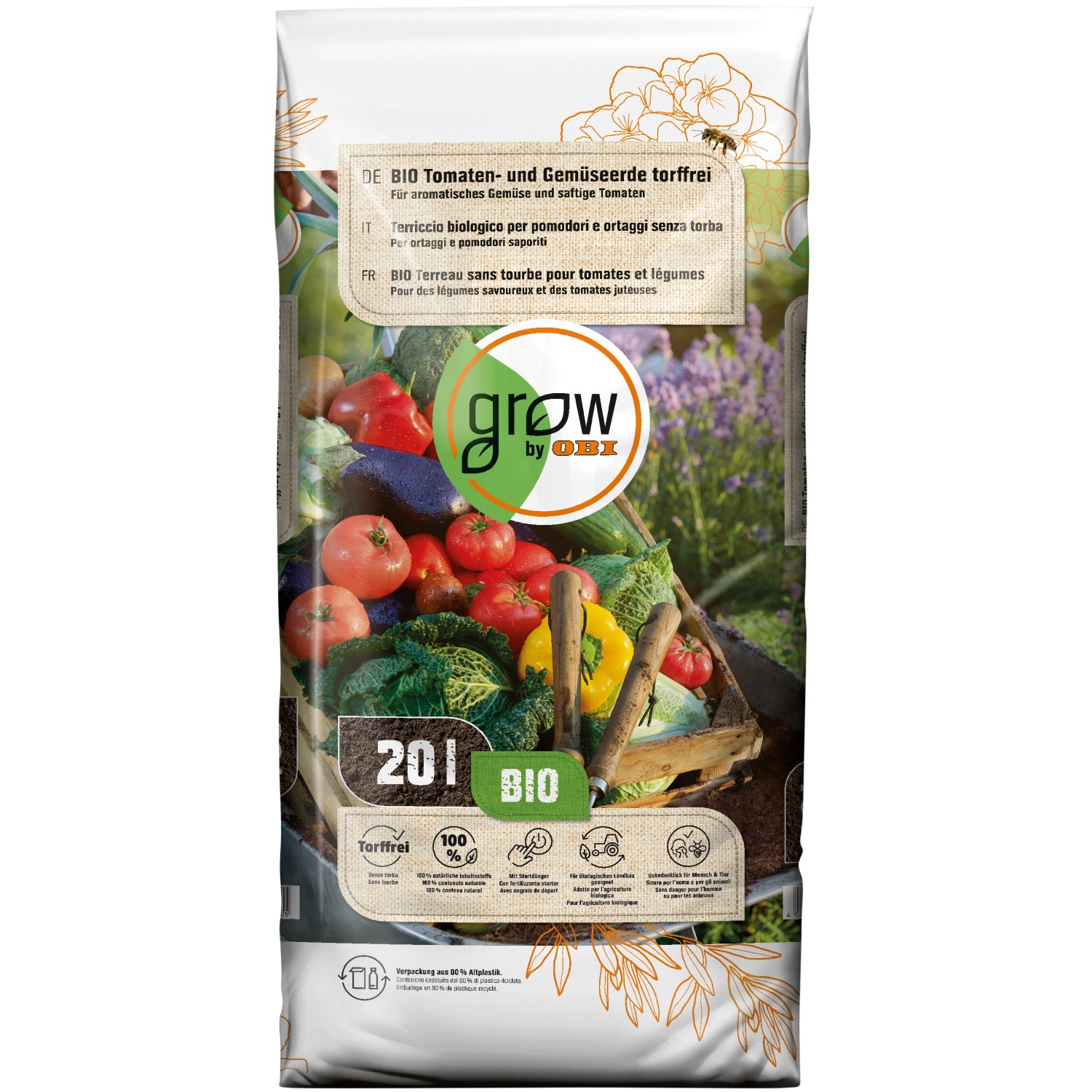 GROW by OBI BIO Tomaten und Gemüseerde torffrei 20 l kaufen bei OBI