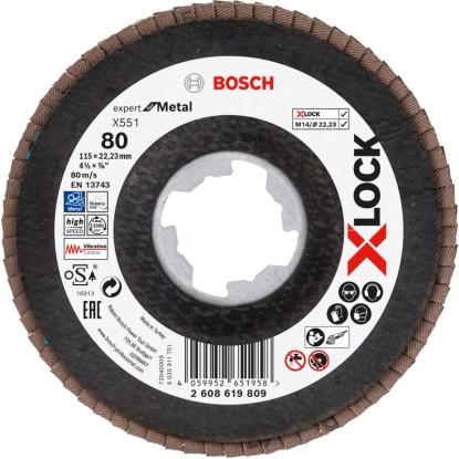 Bosch Fächerschleifscheibe X551 für Metall X-Lock / K80 / 115 x 22,23 mm Bosch Fächerschleifscheibe X551 für Metall X-Lock / K80 / 115 x 22,23 mm