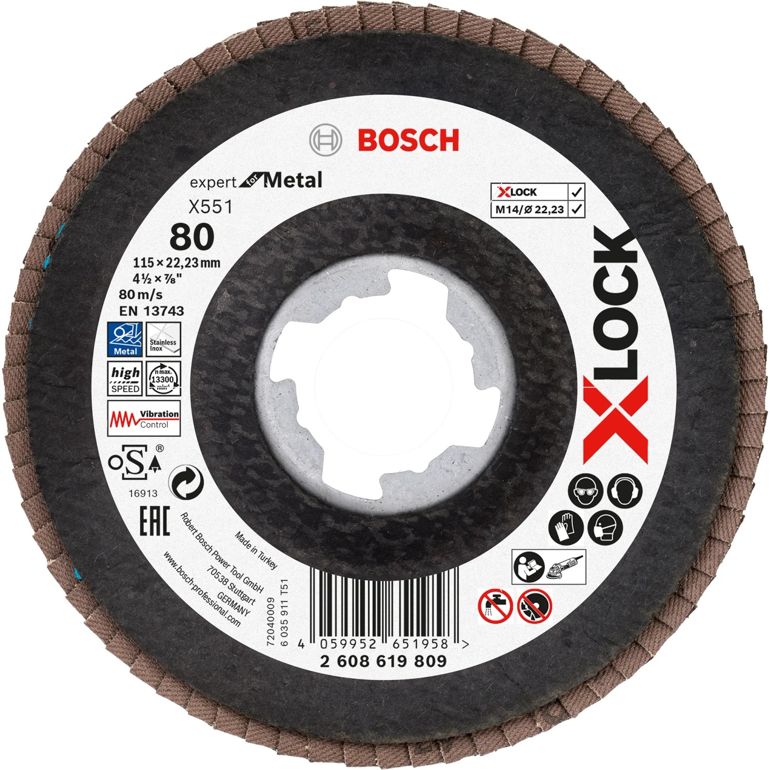Bosch Fächerschleifscheibe X551 für Metall X-Lock / K80 / 115 x 22,23 mm Bosch Fächerschleifscheibe X551 für Metall X-Lock / K80 / 115 x 22,23 mm