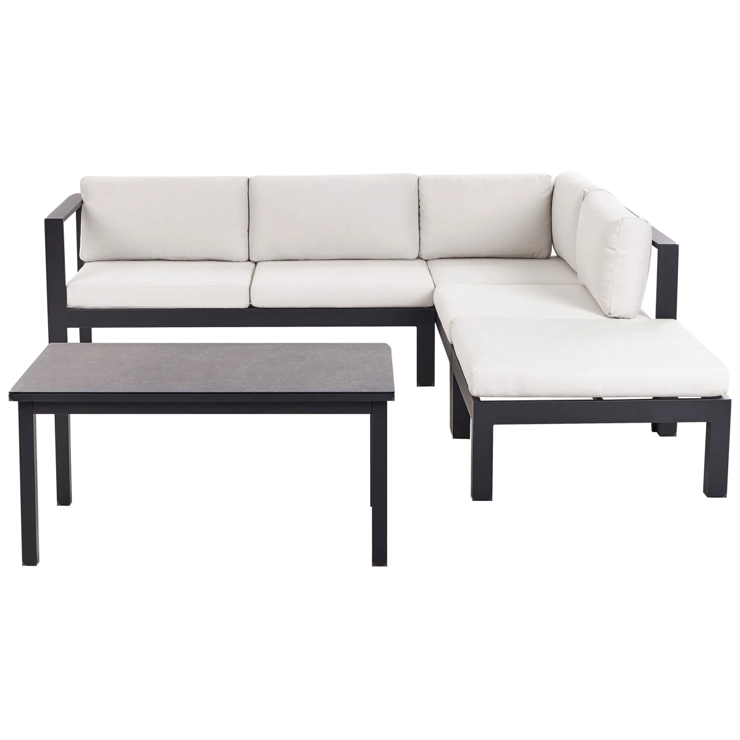 Beliani Garten-Ecksofa-Set Messina Aluminium Schwarz / Cremeweiss Beliani Garten-Ecksofa-Set Messina Aluminium Schwarz / Cremeweiss
