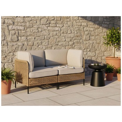 Beliani Gartensofa Omegana PE-Rattan Hellbeige 2-Sitzer 80 x 140 x 68 cm Beliani Gartensofa Omegana PE-Rattan Hellbeige 2-Sitzer 80 x 140 x 68 cm