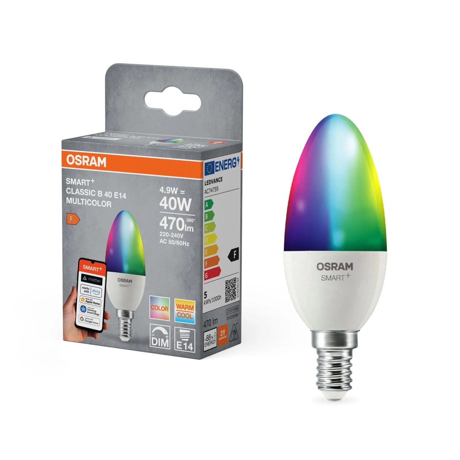 Osram Lampadina LED Smart+ B40 Multicolor E14 / 4,9 W / 470 lm Osram Lampadina LED Smart+ B40 Multicolor E14 / 4,9 W / 470 lm