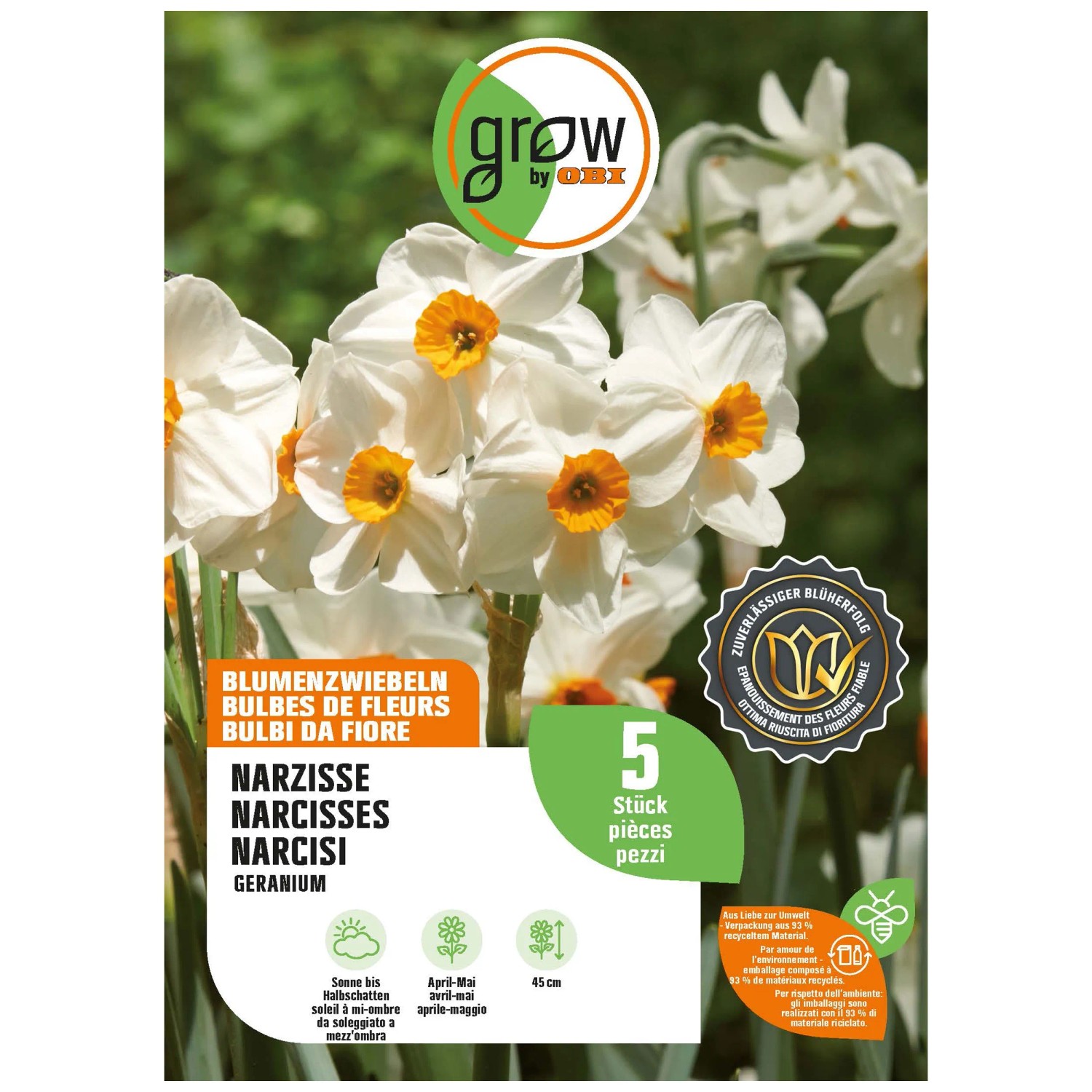 GROW by OBI Narzisse Geranium Weiss-Orange 5 Stk. GROW by OBI Narzisse Geranium Weiss-Orange 5 Stk.