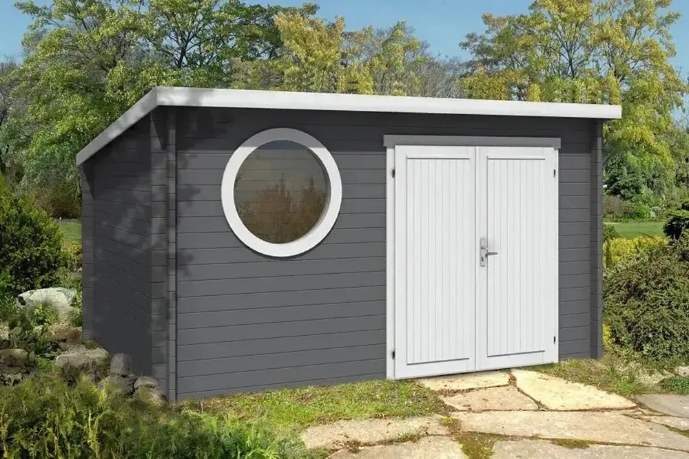 Alpholz Holz-Gartenhaus Pultdach Unbehandelt 380 cm x 325 cm Alpholz Holz-Gartenhaus Pultdach Unbehandelt 380 cm x 325 cm