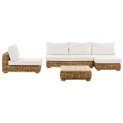 Beliani Lounge-Set Varallo 4-Sitzer Rattan Braun Weiss Beliani Lounge-Set Varallo 4-Sitzer Rattan Braun Weiss