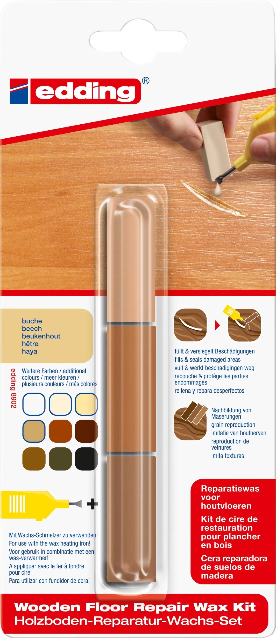 Cire de réparation pour sols en bois Edding 8902 hêtre Cire de réparation pour sols en bois Edding 8902 hêtre
