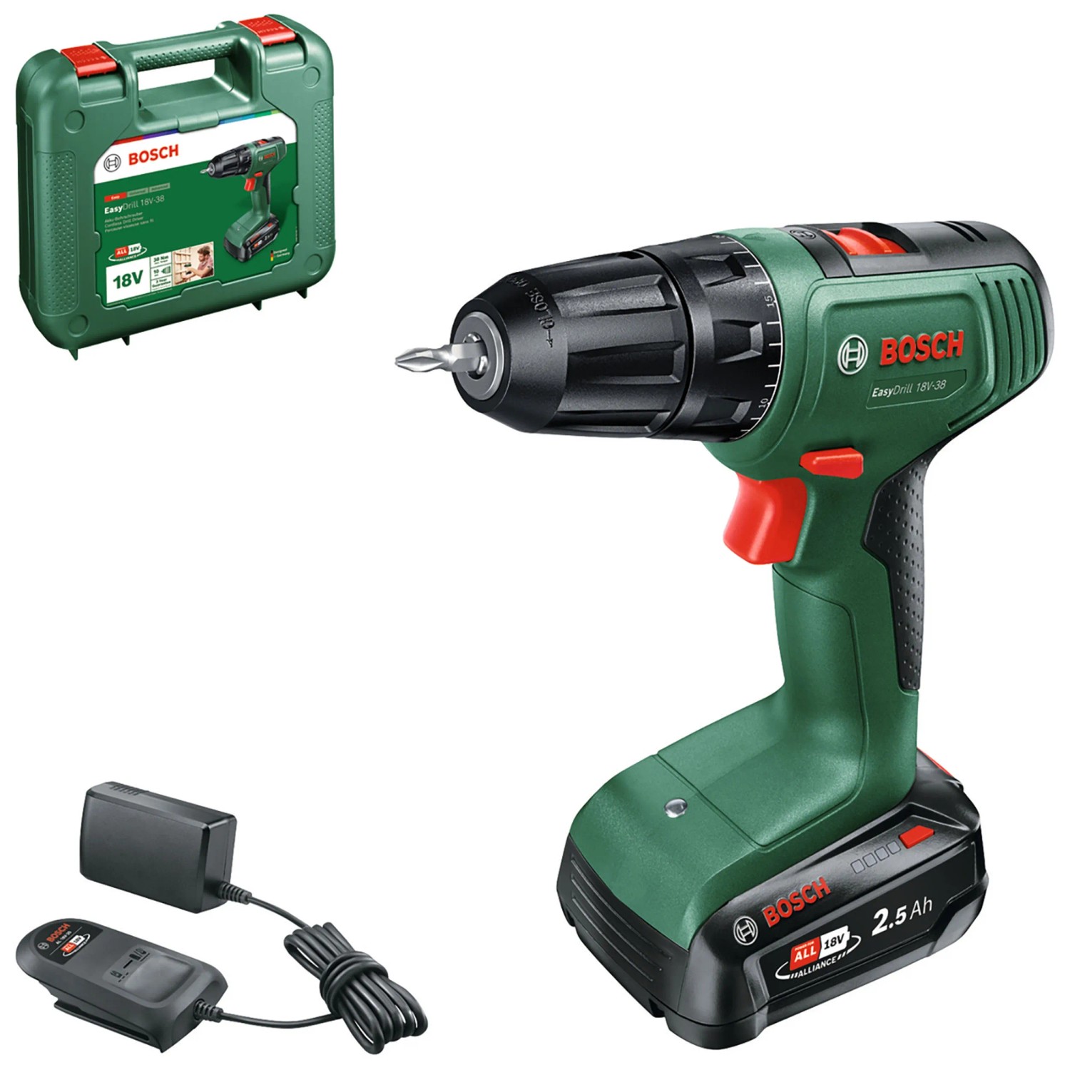 Bosch Akku-Bohrschrauber EasyDrill 18V-38 inkl. Akku 2,5 Ah und Koffer Bosch Akku-Bohrschrauber EasyDrill 18V-38 inkl. Akku 2,5 Ah und Koffer