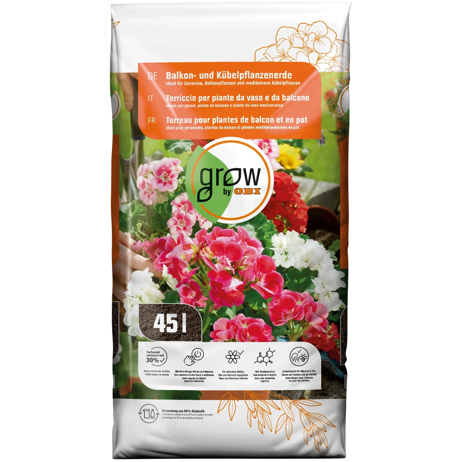 GROW by OBI Balkon- und Kübelpflanzenerde 45 l GROW by OBI Balkon- und Kübelpflanzenerde 45 l