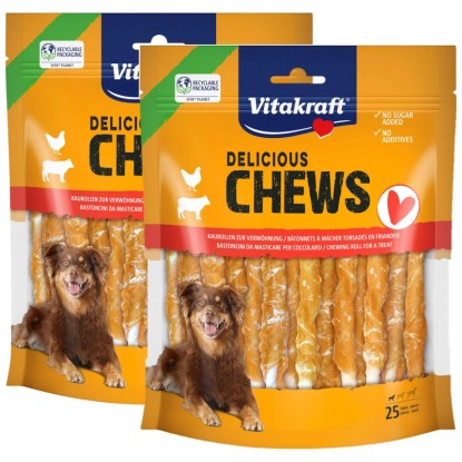 Vitakraft® Masticativi per cani Delicious Chews Pollo e manzo 2 x 25 pz. Vitakraft® Masticativi per cani Delicious Chews Pollo e manzo 2 x 25 pz.