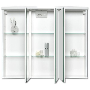Armoire de toilette Sieper Ancona LED blanche avec 3 portes miroir et étagères en verre.