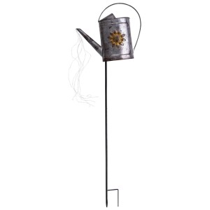 Näve paletto solare LED annaffiatoio, zincato, 110cm, con girasole e fili di luce. Decorazione solare per il giardino.