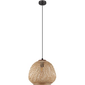 Lampada a sospensione Eglo Dembleby, lampada a sospensione vintage nera e naturale.