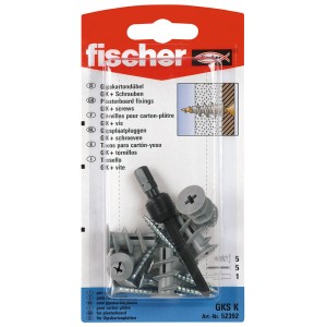 Fischer chevilles pour plaques de plâtre GKS K avec vis et outil de pose, 5 pièces.