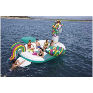 Grande île gonflable licorne Bestway® pour 6 personnes avec porte-gobelets et plateforme d'embarquement.