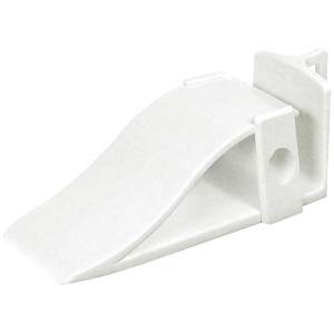 Fermaporta bianco in plastica con base in gomma antiscivolo per una presa sicura.