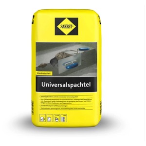 Sacco giallo di Sakret Universalspachtel 5 kg per livellare pareti, soffitti e pavimenti.