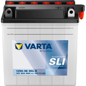 Batteria moto Varta Powersports 12N5-3B, 12V/5Ah, Freshpack per avviamenti affidabili.