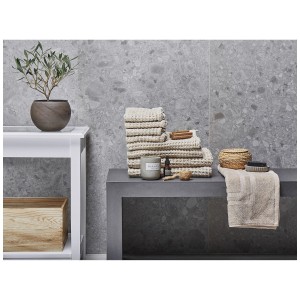 Ensemble de serviettes de bain beige Areora 9 pièces avec tapis de bain en coton.