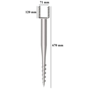 Krinner Fondation à visser U-Fix 71 : Acier galvanisé, hauteur de vis 67 cm, pour bois équarris 70 mm.