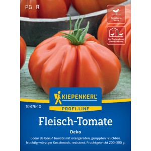 Kiepenkerl Tomate charnue Deko F1 hybride, tomate orange-rouge côtelée sur le sachet de graines.