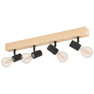 Eglo Townshend lampada a barra 4 luci, E27, legno/metallo nero, per interni.