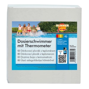 Emballage du doseur Summer Fun avec thermomètre pour l'entretien de la piscine.