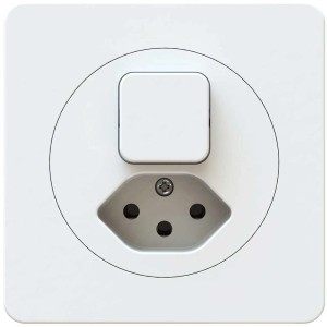 Combinazione bianca da incasso maxONE con interruttore e presa T13 per montaggio a parete.