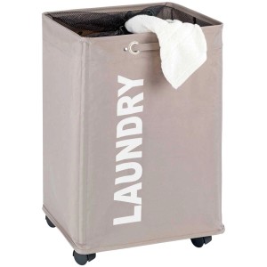 Cesto portabiancheria Wenko Quadro Taupe, 79 l, con ruote e maniglie.