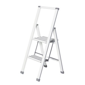 Scala pieghevole a 2 gradini in alluminio bianco/grigio, altezza 101 cm, per interni.