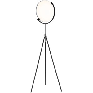 Lampada da terra a LED moderna con base a treppiede, nero opaco, luce rotonda. Altezza 168cm.
