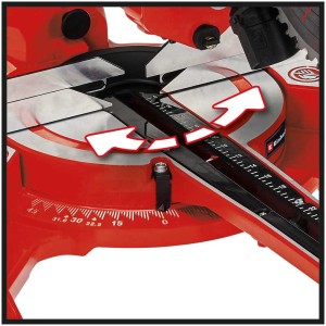 Gros plan sur la scie à onglet Einhell TC-SM 2131/1 Dual avec réglage d'angle.