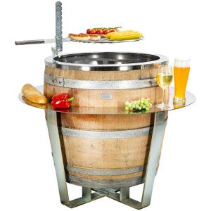 Barbecue et brasero Barrique Ø 100cm avec grille, bras pivotant et housse.