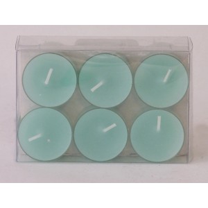 Six bougies chauffe-plat menthe dans des coupelles en plastique. Bougies pour éclairage d'ambiance.