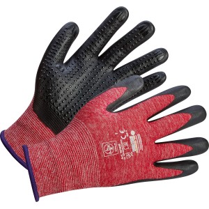 Gants polyvalents LUX pour femmes taille 8, gants de travail avec paume noire et dos rouge.
