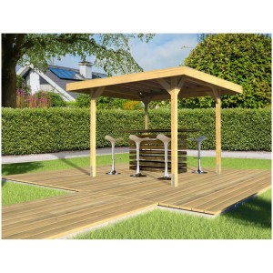 Gazebo da giardino in legno Weka 657 con tetto piatto e parete posteriore opzionale in giardino.