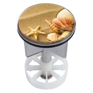 Tappo lavandino con decoro cercatore di conchiglie, 38-40mm, con sabbia, stella marina e conchiglie.
