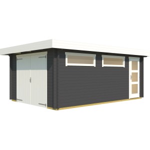 Garage singola Weka 441 grigio grafite con porta in legno, finestra e porta.