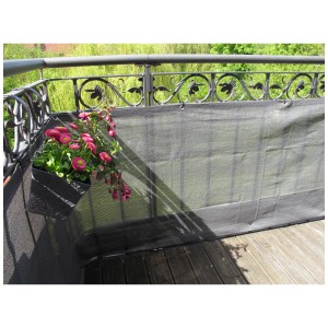 Brise-vue balcon anthracite Videx Garden (90x300 cm) fixé sur la rambarde.