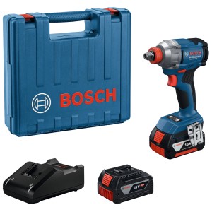 Avvitatore a impulsi a batteria Bosch GDX 18V-285 con valigetta, batteria e caricabatterie.